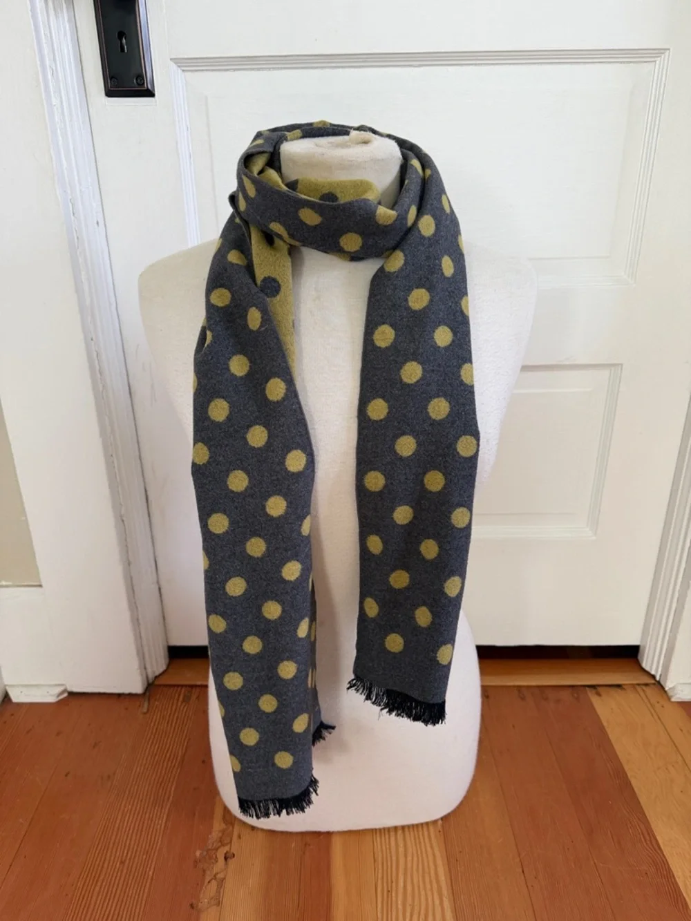 Chelsey‎ by Joseph Green Grey Polka Dot Reversible 100% Silk Scarf